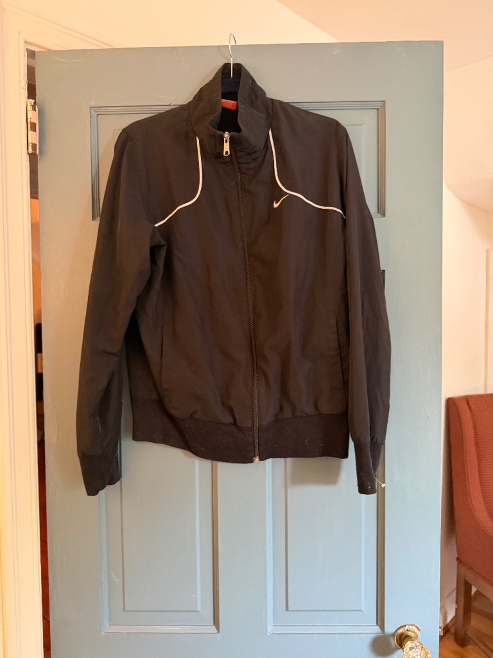 Vintage Nike The Athletic Dept Black Windbreaker Jacket White Piping Size L